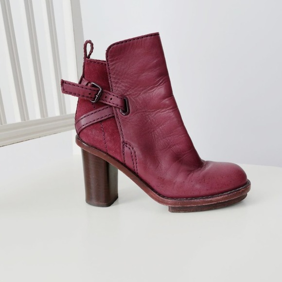 Acne Leather Ankle Cypress Boot Bootie Block Heel Platform Burgundy - Picture 5 of 8